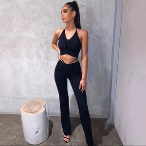 Halter vest high waist bag hip trousers suit